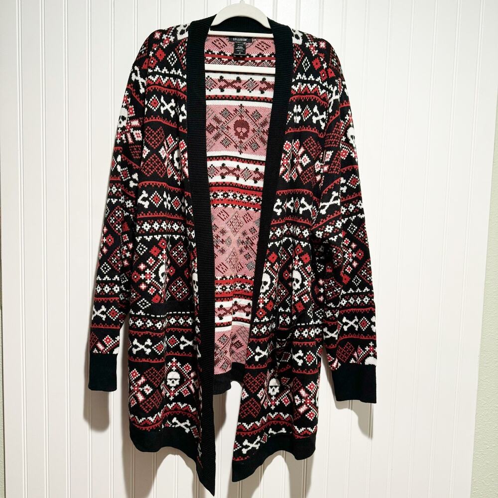 Hot Topic Social Collision Fair Isle Skull Cardigan Sweater Plus Size 4X - Picture 2 of 6